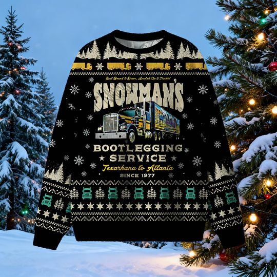 Discover Snowman's Bootlegging Service Ugly Christmas Sweater, Retro Trucker Holiday Jumper, Funny Movie-Inspired Xmas Gift for Drivers