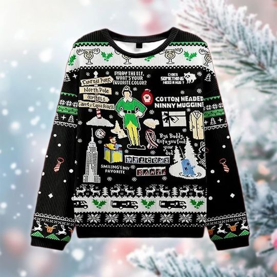 Discover Funny Holiday Movie Sweater, Christmas Ugly Sweatshirt, Cute Elf-Inspired Xmas Sweater, Cozy Gift for Holiday Lovers