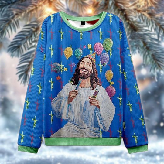 Funny Jesus Birthday Celebration Christmas Sweater, Hilarious Religious Ugly Xmas Sweatshirt, Christian Holiday Gift for Men Women