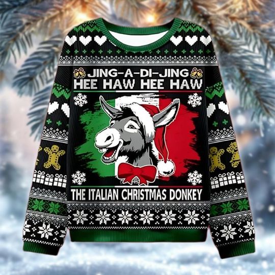 Discover Funny Italian Christmas Donkey Sweater, Jing-A-Di-Jing Hee Haw Ugly Xmas Sweatshirt, Hilarious Holiday Gift for Men and Women