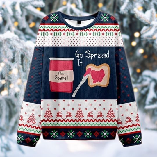Funny Go Spread The Gospel Christmas Sweater, Religious Ugly Xmas Sweatshirt, Christian Holiday Gift for Men and Women, Faith Humor