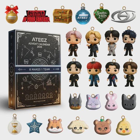 Discover ATEEZ Advent Calendar 2025, 24 Days of K-Pop Icon & Pirate Map Ornaments, 8 Makes 1 Team Collector Gift Set