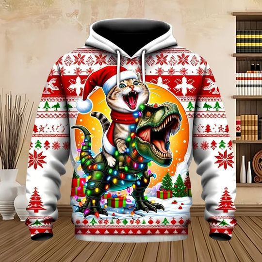 Discover 2025 Merry Christmas Graphic Sweatshirts Tree Pullover Hoodies for Men Clothes Santa Claus Hoody Snowman Sweatshirts Unisex Top