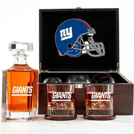 Discover New York Giants - Engraved Football Whiskey Decanter 2 Glasses In Wood Box