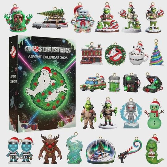 Ghostbusters Advent Calendar 2025, 24 Days of Stay Puft, Slimer & Ecto-1 Ornaments, Movie Fan Collector Gift Set