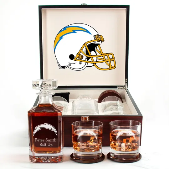 Discover Los Angeles Charge - Engraved Football Whiskey Decanter and 4 Glasses In Woodbox