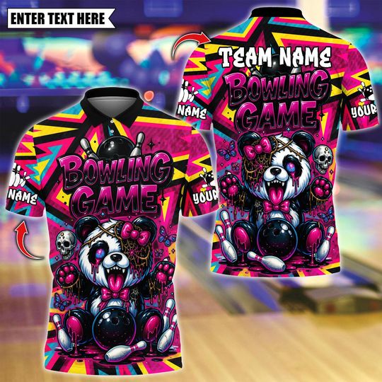 Discover Custom Bowling Polo Shirt, Halloween Panda Bowling Design, Personalized Bowling Polo for Men Women, Personalized Name Team 3D Shirt
