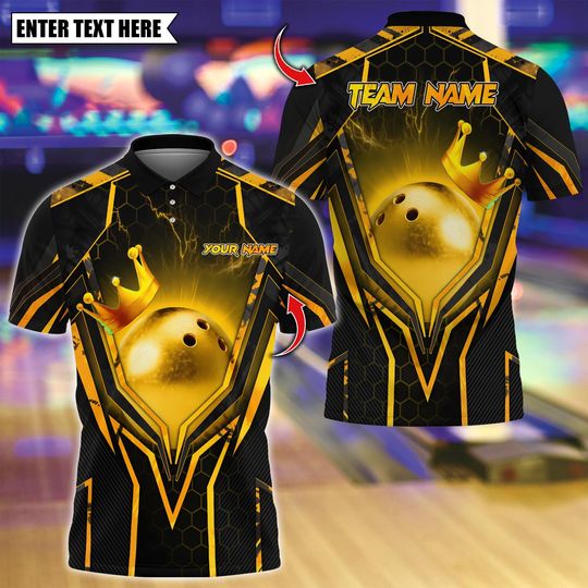Discover Custom Bowling Polo Shirt, Premium King Crown Bowling Design, Personalized Bowling Polo for Men Women, Personalized Name Team 3D Shirt