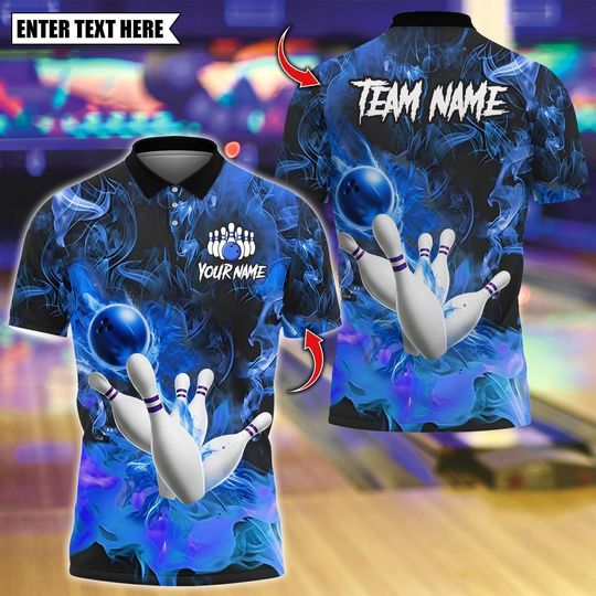 Discover Custom Bowling Polo Shirt, Smoking Bowling Design, Personalized Bowling Polo for Men Women, Personalized Name Team 3D Shirt
