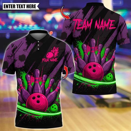 Discover Custom Bowling Polo Shirt, Bowling Design, Personalized Bowling Polo for Men Women, Personalized Name Team 3D Shirt