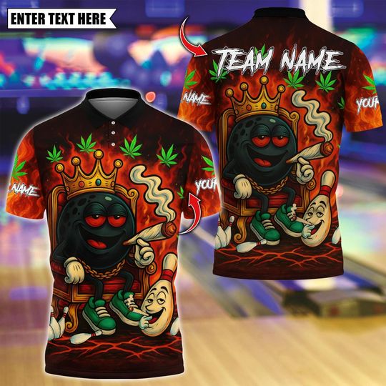 Discover Custom Bowling Polo Shirt, King Smoking Ball Design, Personalized Bowling Polo for Men Women, Personalized Name Team 3D Shirt