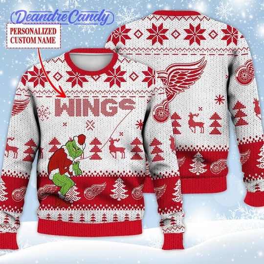 Discover Detroit Red Ugly Sweater Christmas, funny character Custom Ice Hockey 3D All Over Print Hoodie, Shirt Xmas Full Print
