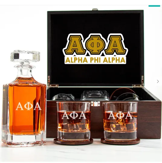 Discover Alpha Phi Alpha - Fraternity Decanter and 2 Glasses In Wood Box Set