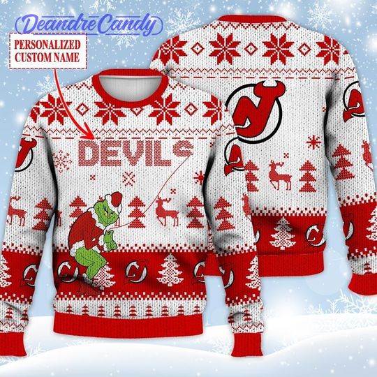 New Jersey Ugly Sweater Christmas, funny character Custom Ice Hockey, Shirt Xmas Full Print