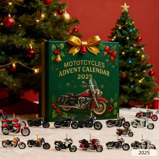 Discover Motorcycle Advent Calendar 2025, 24 Days Countdown Calendar for Kids and Adults, Mini Motorbike Toy Set, Christmas Gift for Motorcycle Lover