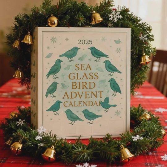 Discover Sea Glass Bird Advent Calendar 2025, 24 Days of Birds Themed Christmas Countdown, Coastal Themed Ornaments, Gift for Bird Lovers & Families