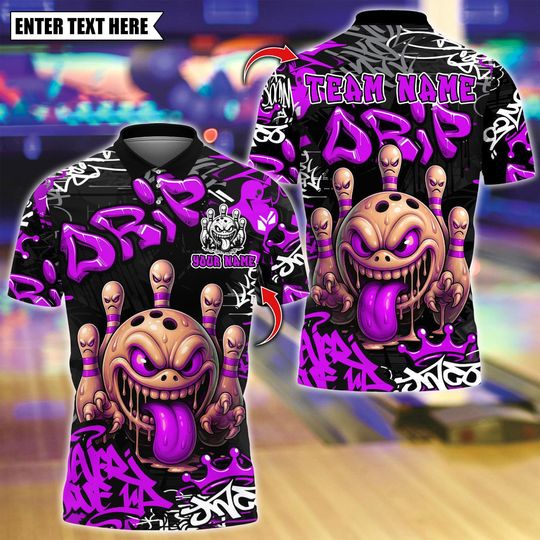 Discover Custom Bowling Polo Shirt, Mad Bowl Graffiti Design, Personalized Bowling Polo for Men Women, Personalized Name Team 3D Shirt