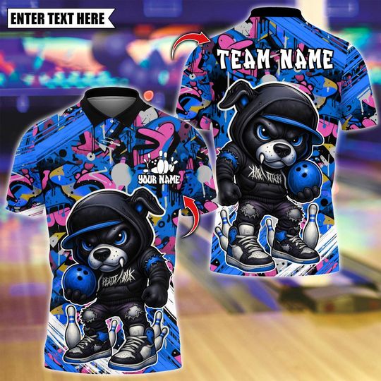 Discover Custom Bowling Polo Shirt, Streetwear Bear With Bowling Design, Personalized Bowling Polo for Men Women, Personalized Name Team 3D Shirt