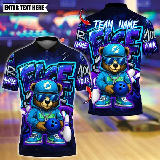Discover Custom Bowling Polo Shirt, Graffiti Hiphop Bear With Bowling Design, Personalized Bowling Polo for Men Women,Personalized Name Team 3D Shirt