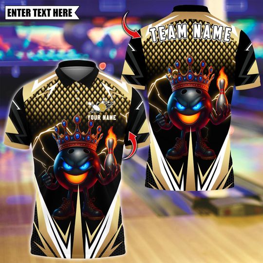 Discover Custom Bowling Polo Shirt, Crown King Flame Bowling  Design, Personalized Bowling Polo for Men Women, Personalized Name Team 3D Shirt