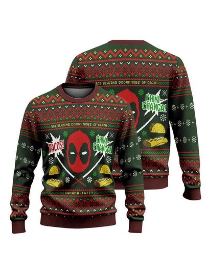 Discover Deadpool Christmas Ugly Sweater, Chimichanga Holiday Sweater, Comic Sweater For Men And Women, Xmas Gift