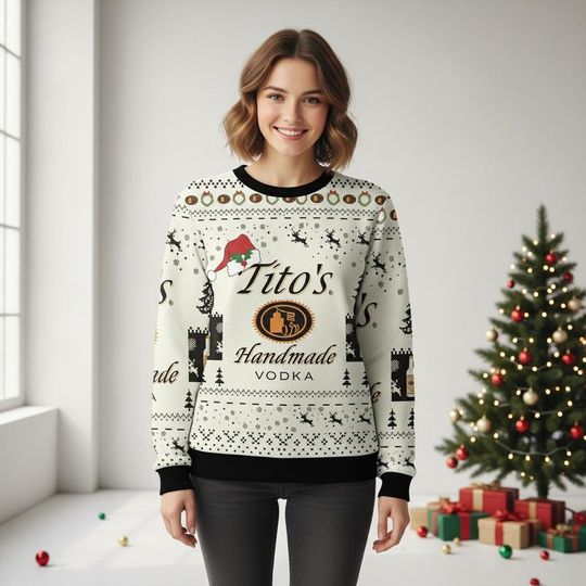 Tito's Christmas Ugly Sweater, Vodka Holiday Sweater, Alcohol Christmas Sweater For Men And Women, Funny Xmas Gift