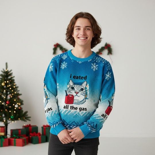 Discover Cat I Ate All Gas Christmas Ugly Sweater, Funny Cat Meme Holiday Sweater, Cat Sweater For Men And Women, Xmas Gift