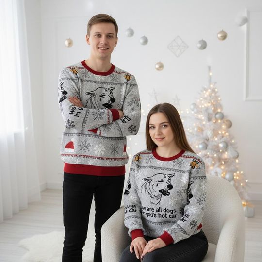 Discover Dog Meme Christmas Ugly Sweater, We're All Dogs In All Hot Car Holiday Sweater, Meme Sweater For Men And Women, Christmas Gift