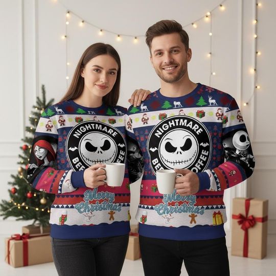 Nightmare Before Christmas Ugly Sweater, Nightmare Before Coffee Holiday Sweater, Movie Christmas Sweater For Men And Women, Xmas Gift