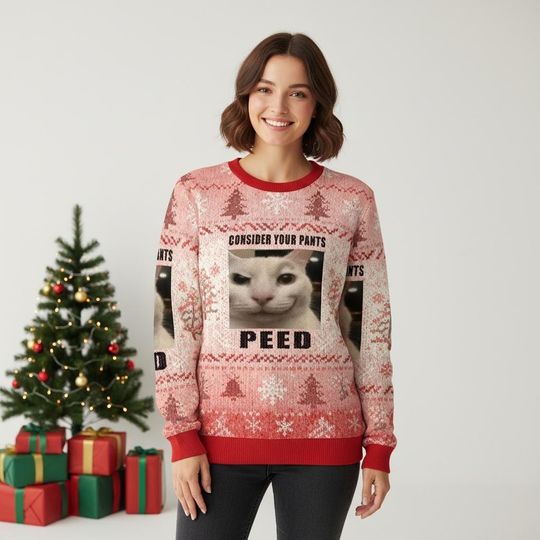 Cat Meme Christmas Ugly Sweater, Funny Cat Holiday Sweater, Cat Sweater For Men And Women, Xmas Gag Gift
