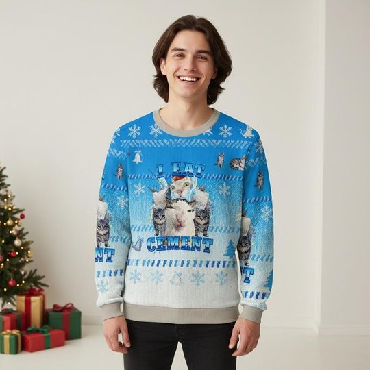 Discover Cat Eat Cement Christmas Ugly Sweater, Fun Holiday Sweater, Funny Cat Sweater For Men And Women, Xmas Gift