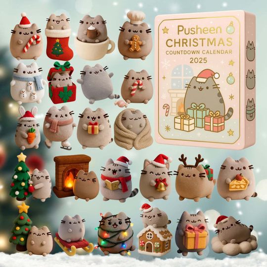 Pusheen Christmas Advent Calendar 2025, Cute Cat Ornament Set, Pusheen Holiday Countdown, Kawaii Gift for Cat Lovers