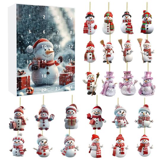 Discover Snowman Advent Calendar 2025, Christmas Countdown Box for Kids, Holiday Gift Idea, Winter Snowman Figurine Set, Christmas Home Decor Gift