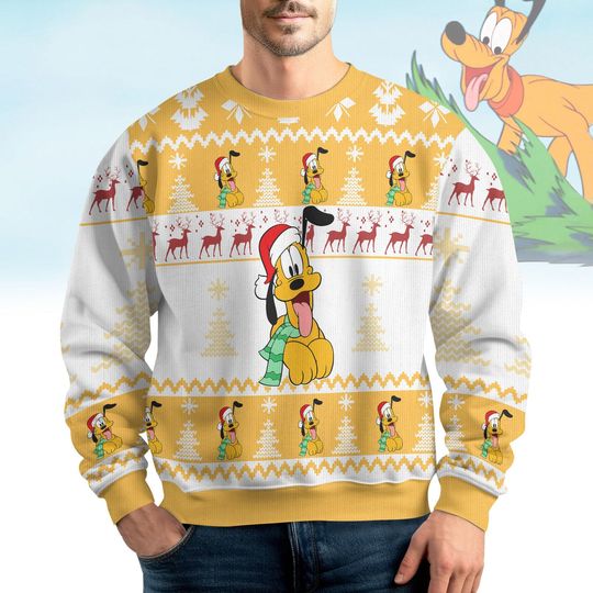 Discover Pluto Santa Ugly Christmas Sweater, Mickey and Friends Shirt, Disneyland Xmas Sweatshirt, Cartoon Holiday Sweater, Magic Kingdom Gift