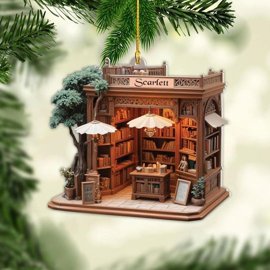 Discover Personalized Christmas Bookstore Ornament, Bookshop 2025 Christmas Tree Decorations, Bookshop for Book Lovers Librarian Book Club Ornament