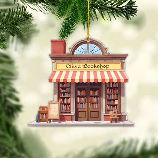 Discover Personalized Christmas Bookstore Ornament, Custom Name Bookshop 2025 Christmas Tree Decorations, Bookshop for Book Lovers