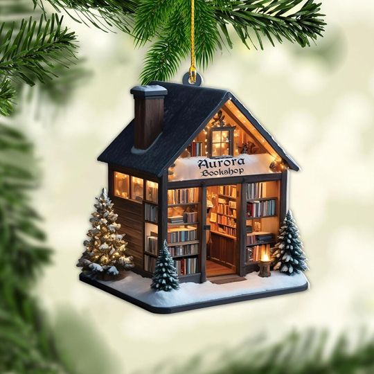 Discover Personalized Christmas Bookstore Ornament, Bookshop 2025 Christmas Tree Decorations, Bookshop for Book Lovers, Bookstore Stacked Ornament