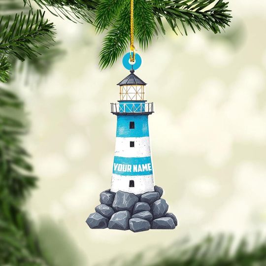 Personalized Lighthouse Ornaments for Christmas Tree, Coastal Lighthouse Ornament, Ocean Themed Hanging Ornaments,Gift for Lighthouse Lovers
