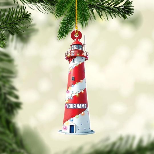 Discover Personalized Lighthouse Ornaments for Christmas Tree, Lighthouse Wood Acrylic 2D Flat Ornament, Coastal Lighthouse Ornament