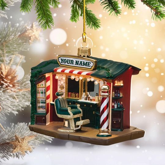 Discover Personalized Barber Shop Christmas Ornament, Hair Stylist Decoration, Barbershop Hairstylist Acrylic Barber Shop Style Christmas Ornament