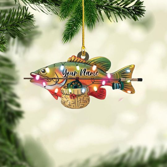 Personalized Fishing Christmas Ornaments, Bass Fish Ornament Flat 2D, Fisherman Christmas Ornament, Fisherman Vest with Fish Line