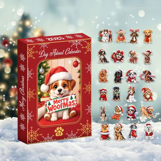 Discover Dog Advent Calendar 2025, 24-Day Christmas Countdown Box, Cute Puppy Figurine Gift Set, Holiday Calendar for Dog Lovers & Families