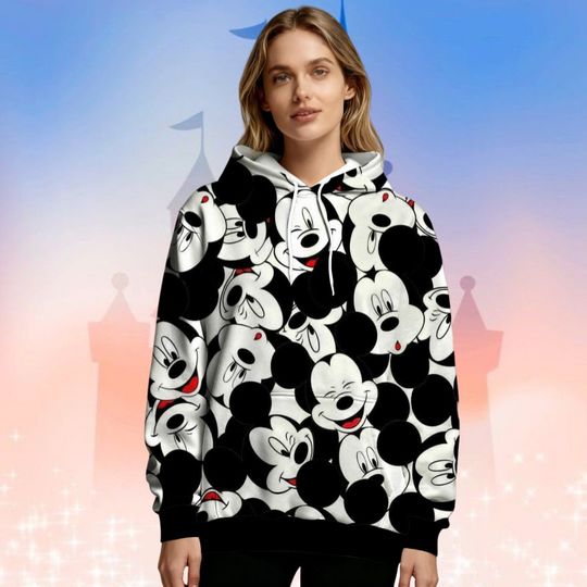 Discover Autumn/Winter Disney Mickey Mouse Printed Women's Hoodie Fashionable Women's Warm Casual Sweatshirt Cute Cartoon Pattern Design