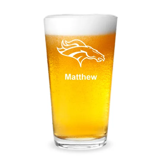 Discover Denver Broncos Football Personalized Engraved 16 oz Beer Pint Glass