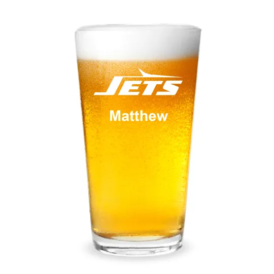 Discover Jets Football Personalized Engraved 16 oz Beer Pint Glass