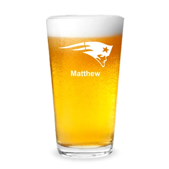 New England Patriots Football Personalized Engraved 16 oz Beer Pint Glass