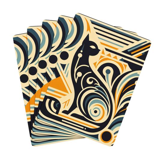Discover Art Deco Cat Poker Cards - Unique Cat Lover Card Game
