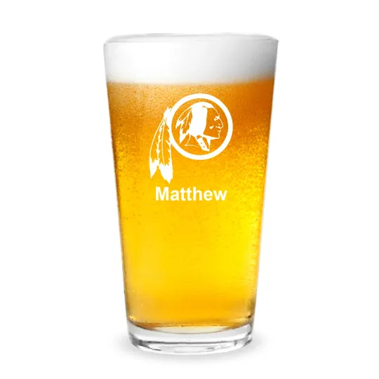 Discover Redskins Football Personalized Engraved 16 oz Beer Pint Glass
