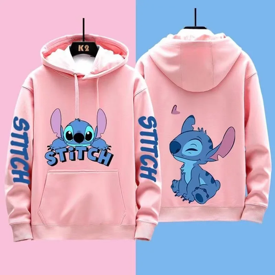 Stitch Printed Clothing Women's' Cute Cartoon Hoodie Autumn/Winter Splice Ribbon Hat Long Sleeve 2025 New Casual Pullover