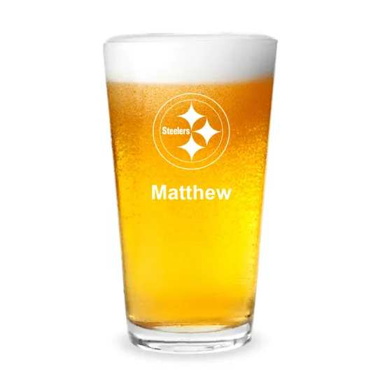 Discover Pittsburgh Steeler Football Personalized Engraved 16 oz Beer Pint Glass
